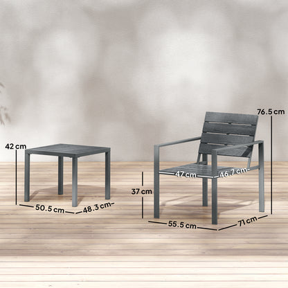 Outsunny 3 Pieces Garden Bistro Set for 2, Outdoor Bistro Table and Chairs with Metal Frame, Plastic Patio Furniture Set