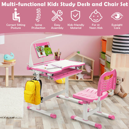 Height Adjustable Kid's Tilted Desk Set with Lamp &amp; Drawer-Pink