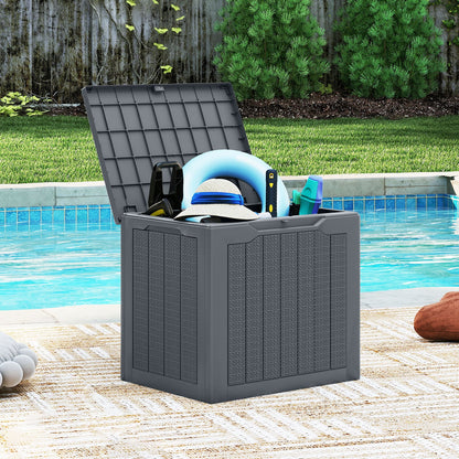 96L Outdoor Storage Box with Lockable Lid and Wicker-Woven Texture-Grey