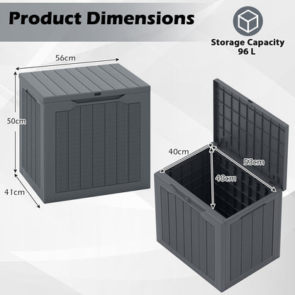 96L Outdoor Storage Box with Lockable Lid and Wicker-Woven Texture-Grey