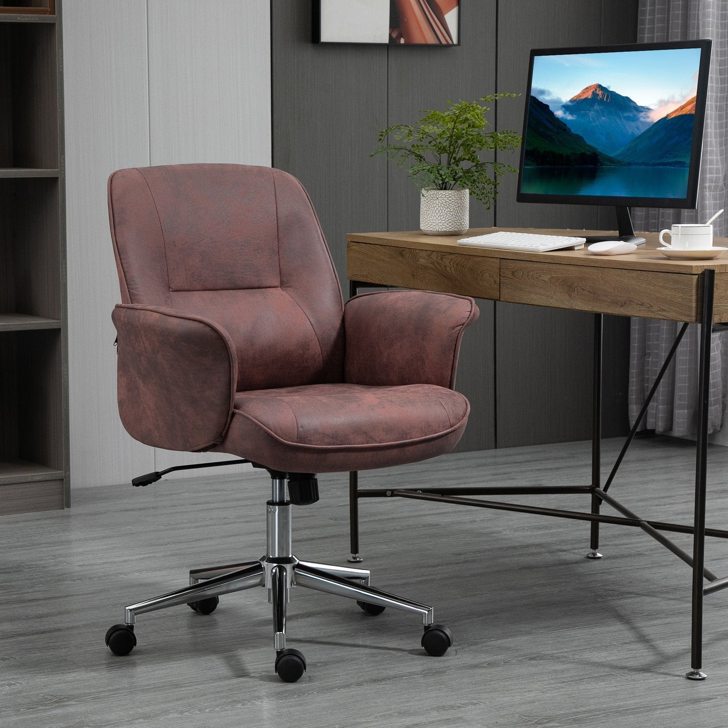 Vinsetto Swivel Computer Office Chair Mid Back Desk Chair Home Study Bedroom, Red