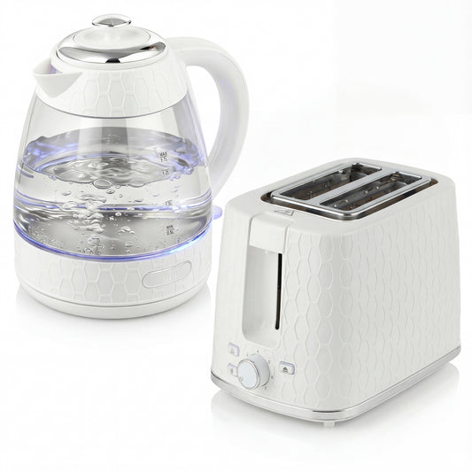 HOMCOM Kettle and Toaster Set, 1.7L 3000W Rapid Kettle with Limescale Filter, 2 Slice Toaster with 7 Browning Controls, Cream