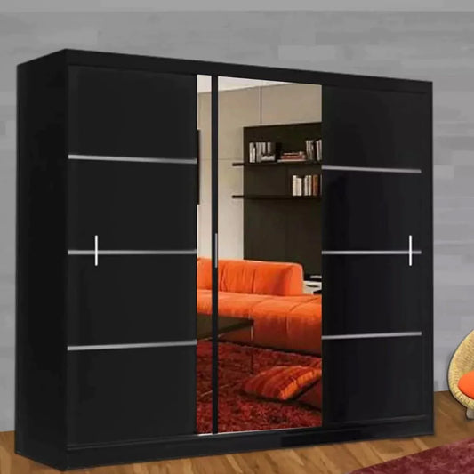 Keynes Black Single Mirrored Sliding Door Large Wardrobe - 250cm