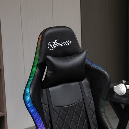 Vinsetto Gaming Chair w/ RGB LED Light, Arm, Swivel Home Office Gamer Recliner, Black