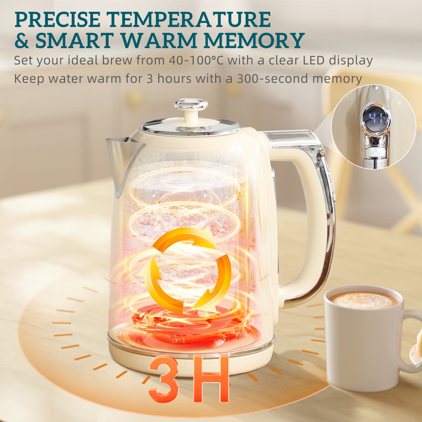 HOMCOM Polished Retro 40-100Â°C Kettle and Toaster Set - Cream
