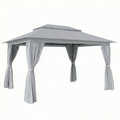 Outsunny 3 x 4 m Outdoor Garden Gazebo with Netting and Curtains, UPF50+ Patio Gazebo Permanent Pavilion Canopy, Dark Grey