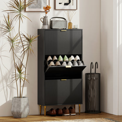 HOMCOM Elegant Three-Drawer Shoe Cabinet - Black