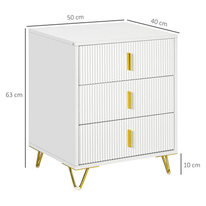 HOMCOM Elegant Chest of Three Drawers - White/Gold-Tone