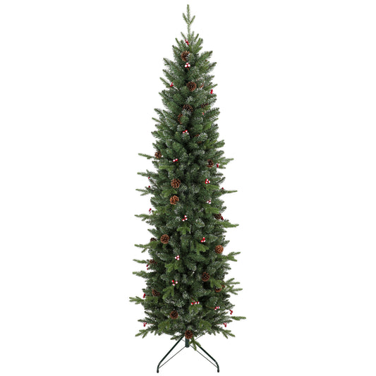 HOMCOM Slim Gracious Pine Xmas Tree, 6ft/180cm Artificial Christmas Tree with 688 Branch Tips, Foldable Steel Stand, Green