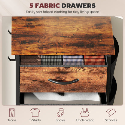 HOMCOM Chest of Five Fabric Drawers - Rustic Brown