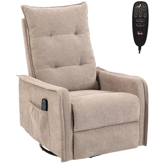 HOMCOM Recliner Armchair, Chenille Recliner Chair with Massage and Heat, 360 degrees Swivel Rocking Manual Recliner, Brown