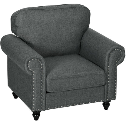HOMCOM Mid-Century Armchair, with Pocket Springs - Charcoal Grey