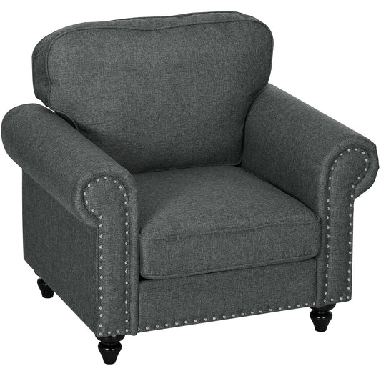 HOMCOM Mid-Century Armchair, with Pocket Springs - Charcoal Grey