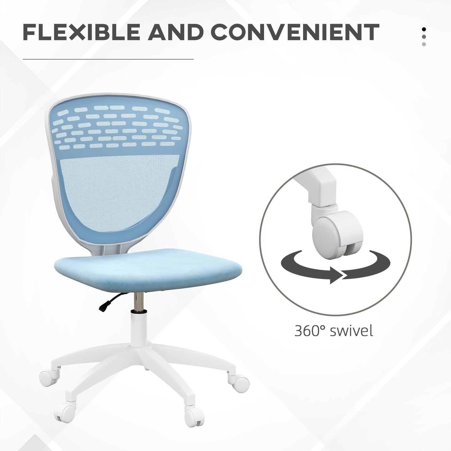 Vinsetto Armless Desk Chair, Mesh Office Chair, Height Adjustable with Swivel Wheels, Blue