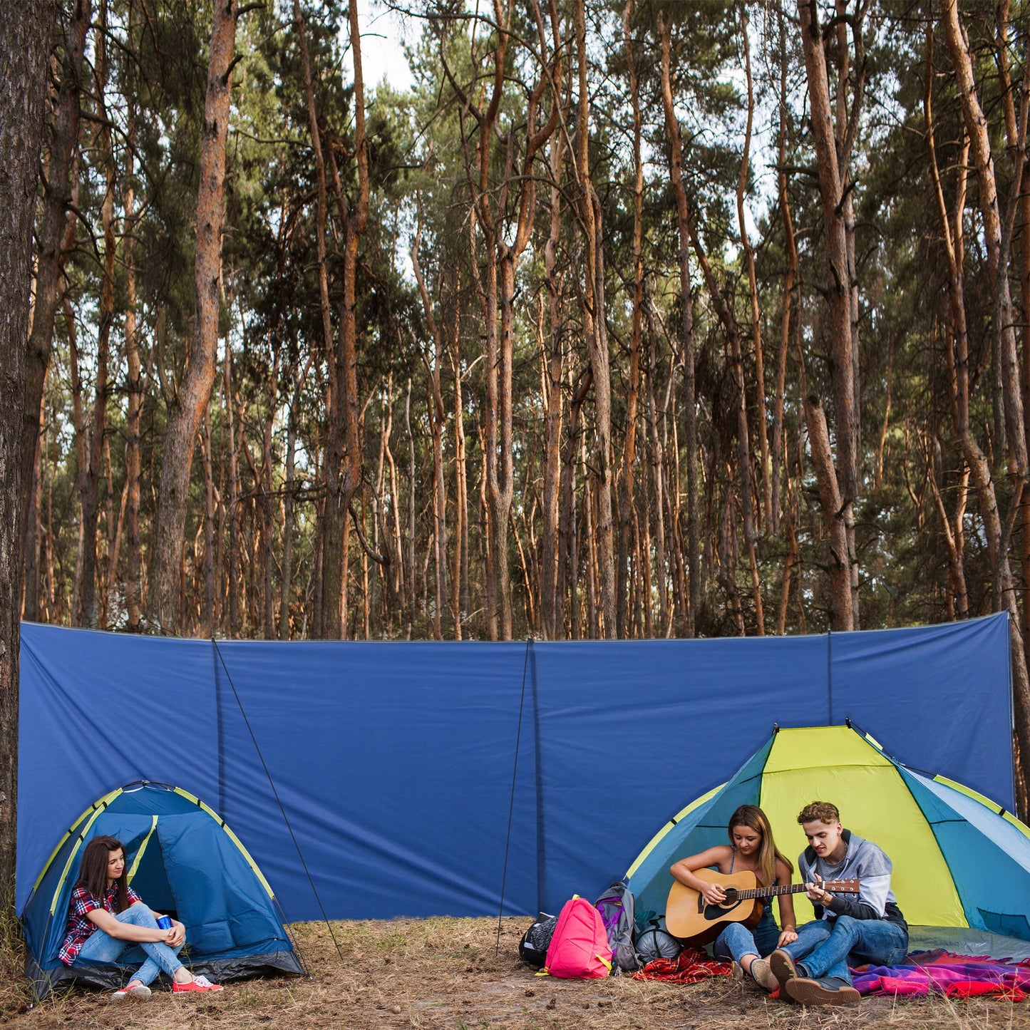 Outsunny Camping Windbreak, Foldable Portable Wind Blocker w/ Carry Bag and Steel Poles, Beach Sun Screen Shelter Privacy Wall, 620cm x 150cm