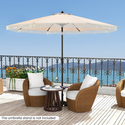 9 FT Patio Umbrella with Fringe Tassel Umbrella with Tilt and Crank-Beige
