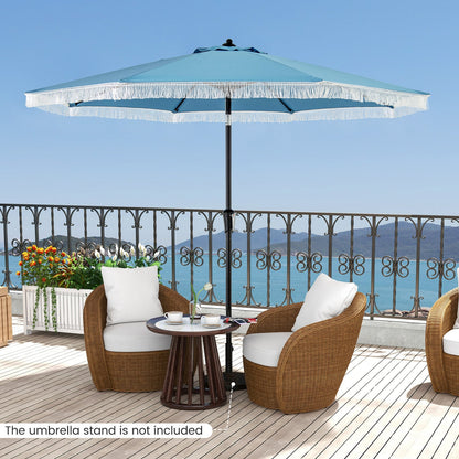9 FT Patio Umbrella with Fringe Tassel Umbrella with Tilt and Crank-Navy
