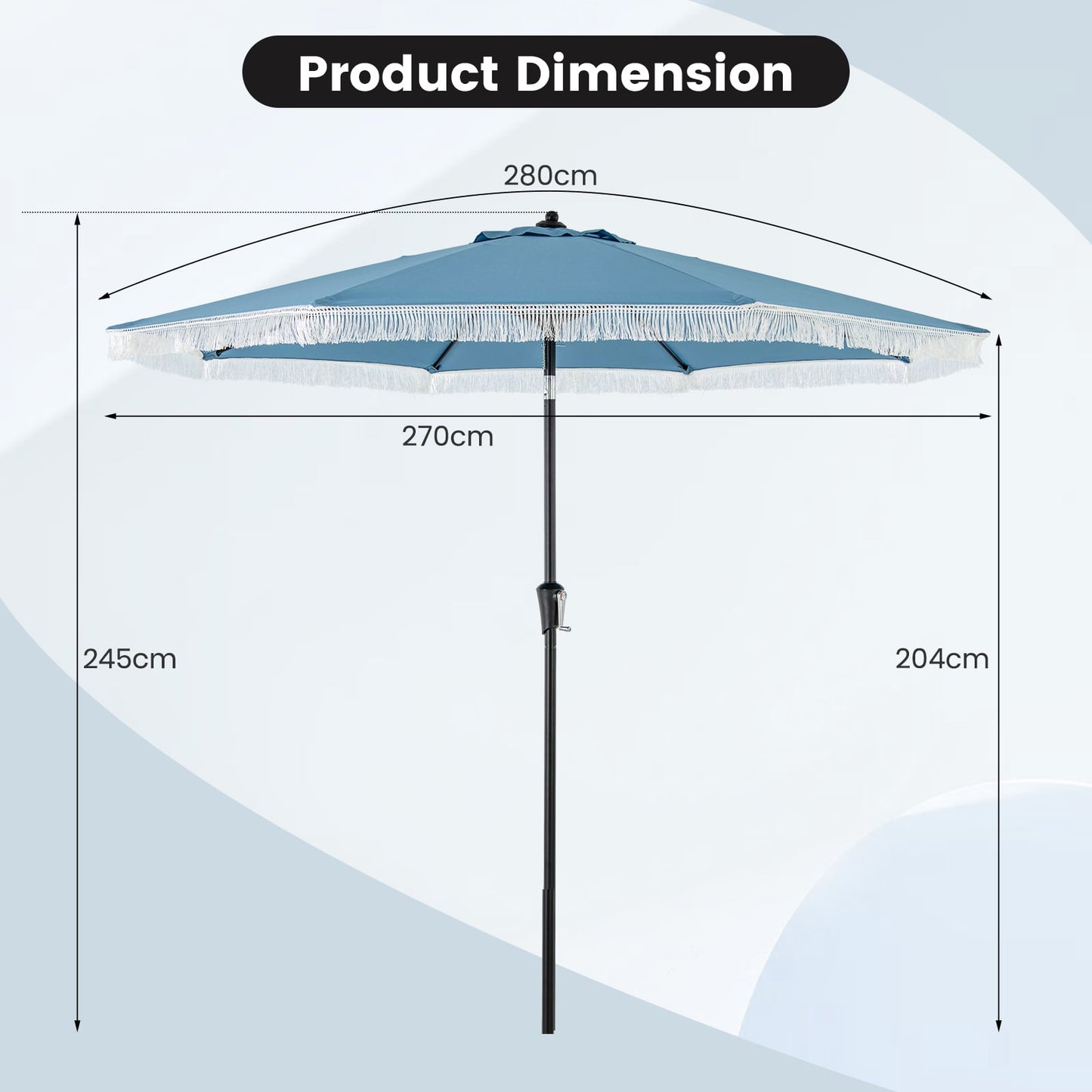 9 FT Patio Umbrella with Fringe Tassel Umbrella with Tilt and Crank-Navy