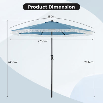9 FT Patio Umbrella with Fringe Tassel Umbrella with Tilt and Crank-Navy