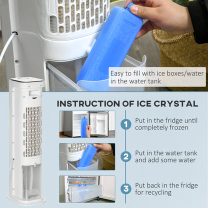 HOMCOM Evaporative Air Cooler, 5L Water Tank Oscillating Ice Cooling Fan with 3 Modes, 3 Speeds, Remote Control, Timer, and Oscillation, White