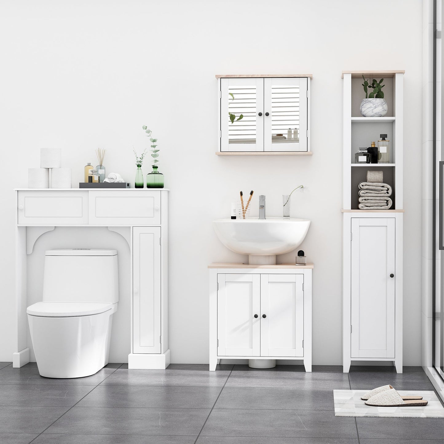 kleankin Under Sink Cabinet, Bathroom Sink Cabinet with 2 Doors, Pedestal Under Sink Design, Freestanding Bathroom Cupboard with Adjustable Shelf, White