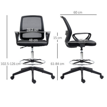 Vinsetto Ergonomic Mesh Back Draughtsman Chairs Tall Office Chair with Adjustable Height and Footrest 360° Swivel, Set of 5