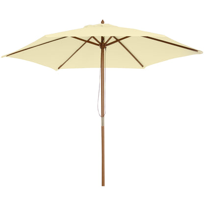 Outsunny 2.5m Wood Garden Parasol Sun Shade Patio Outdoor Wooden Umbrella Canopy, Table Market Umbrella with Vent, 38mm Pole, Rope Pulley Mechanism, Cream White