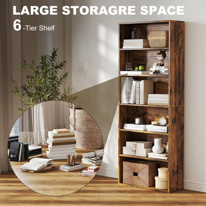 HOMCOM Six Shelf Bookcase - Rustic Brown