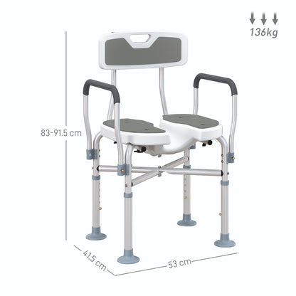 HOMCOM Shower Chair with Hygiene Cut-Out Seat and Reinforced Crossbars, Height Adjustable Padded Bath Chair with Non-slip Feet for Elderly Seniors Disabled Handicap, Tool-Free Assembly, Grey