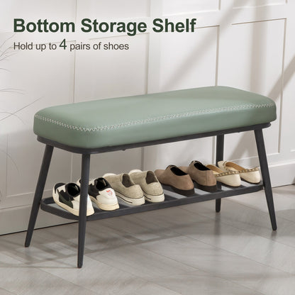 HOMCOM PU Leather Shoe Storage Bench - Green