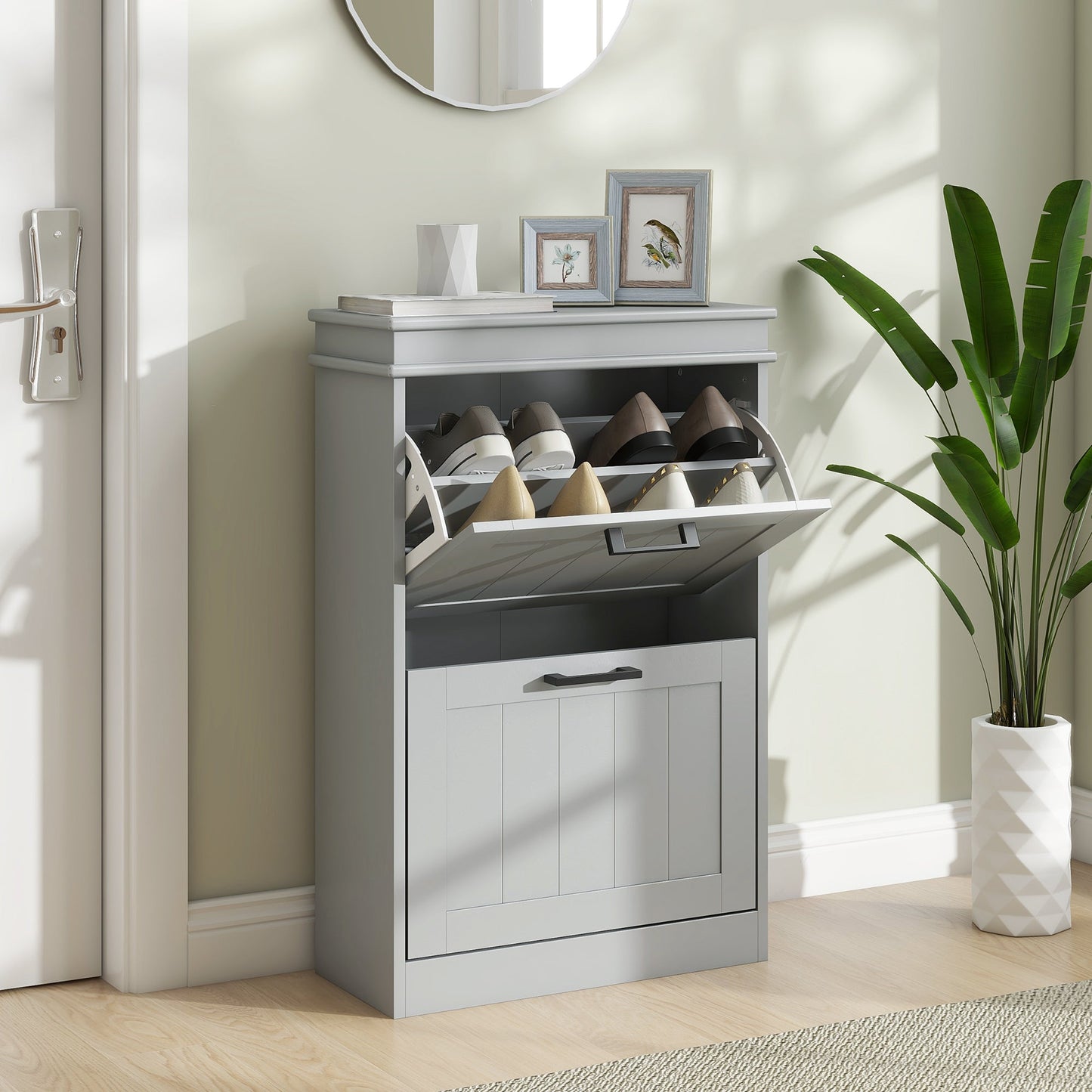 HOMCOM Two-Drawer Minimalistic 10-Shoe Cabinet - Grey
