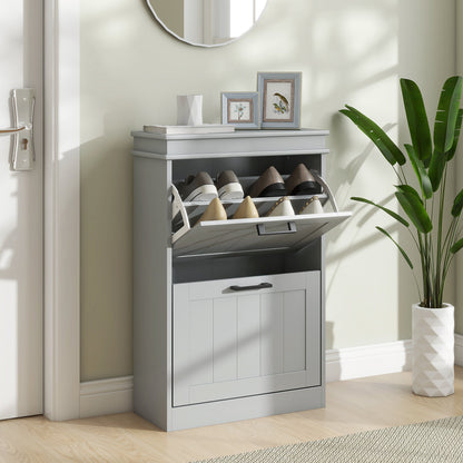 HOMCOM Two-Drawer Minimalistic 10-Shoe Cabinet - Grey