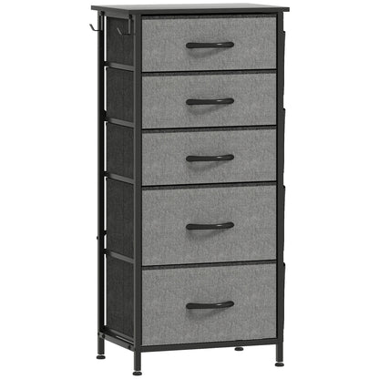 HOMCOM Chest of Five Fabric Drawers - Charcoal Grey