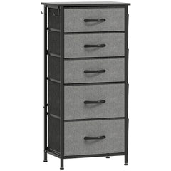 HOMCOM Chest of Five Fabric Drawers - Charcoal Grey