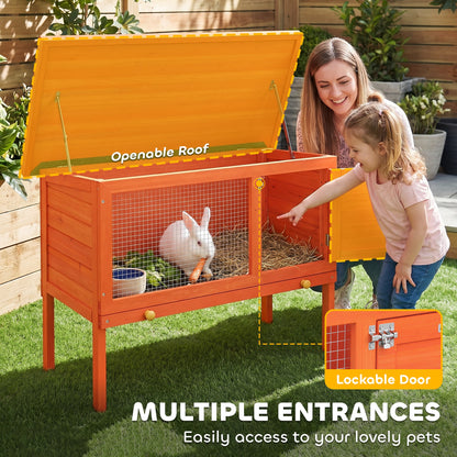 PawHut Wooden Rabbit Hutch, Guinea Pig Hutch with Asphalt Roof, Outdoor Elevated Bunny House for Rabbits, Chinchillas