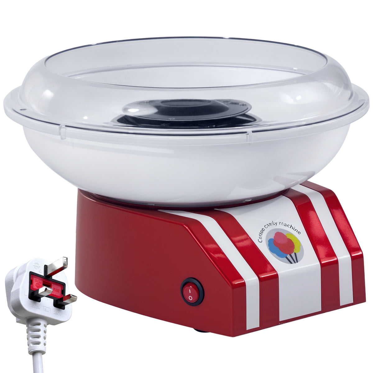 HOMCOM Candy Floss Machine for Kids & Adults, 550W Retro Cotton Maker for Sugar or Candies, Including 10 Candyfloss Sticks, Non-Slip Base, Red & White