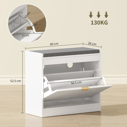 HOMCOM Shoe Storage with Seat, Upholstered Entryway Bench, Shoe Bench with 1 Flip Drawer and 4 Vents for 5 Pairs of Shoes