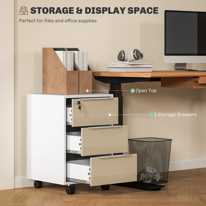 HOMCOM Three-Drawer Locking Filing Cabinet - Oak/White