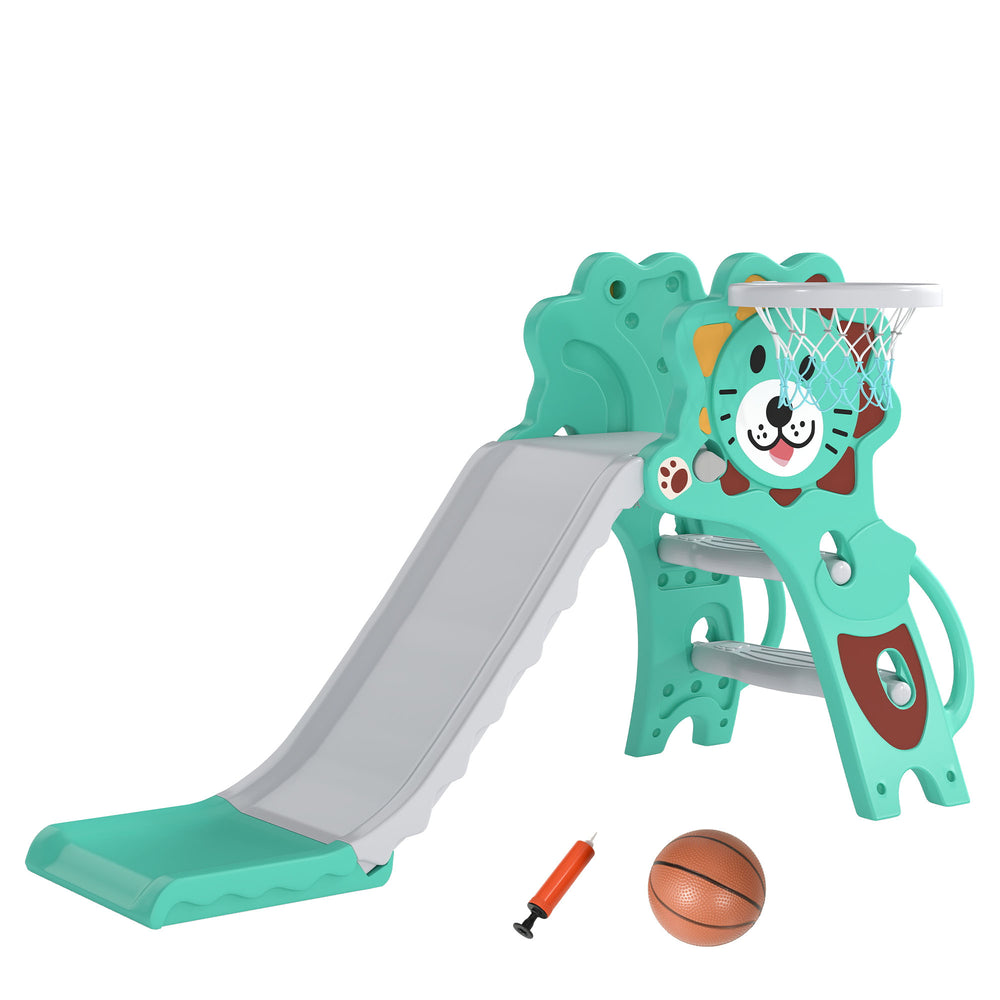 AIYAPLAY Baby Slide with Basketball Hoop, Climber, Easy to Assemble Kids Slide for Indoor Use, for Ages 18-36 Months - Blue
