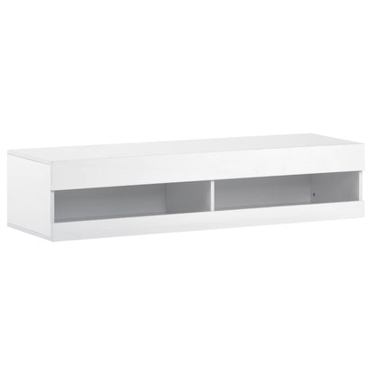 Wall-Mounted High Gloss TV Cabinet with LED Lights, Modern Floating Media Console for up to 65" TV, Spacious Storage, 140x40x30.5 cm, White