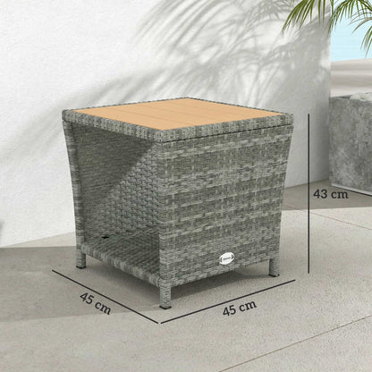 Outsunny Side Table 2-Tier Outdoor Coffee Table with Storage Shelf PS Wood Slat Top/Light Grey