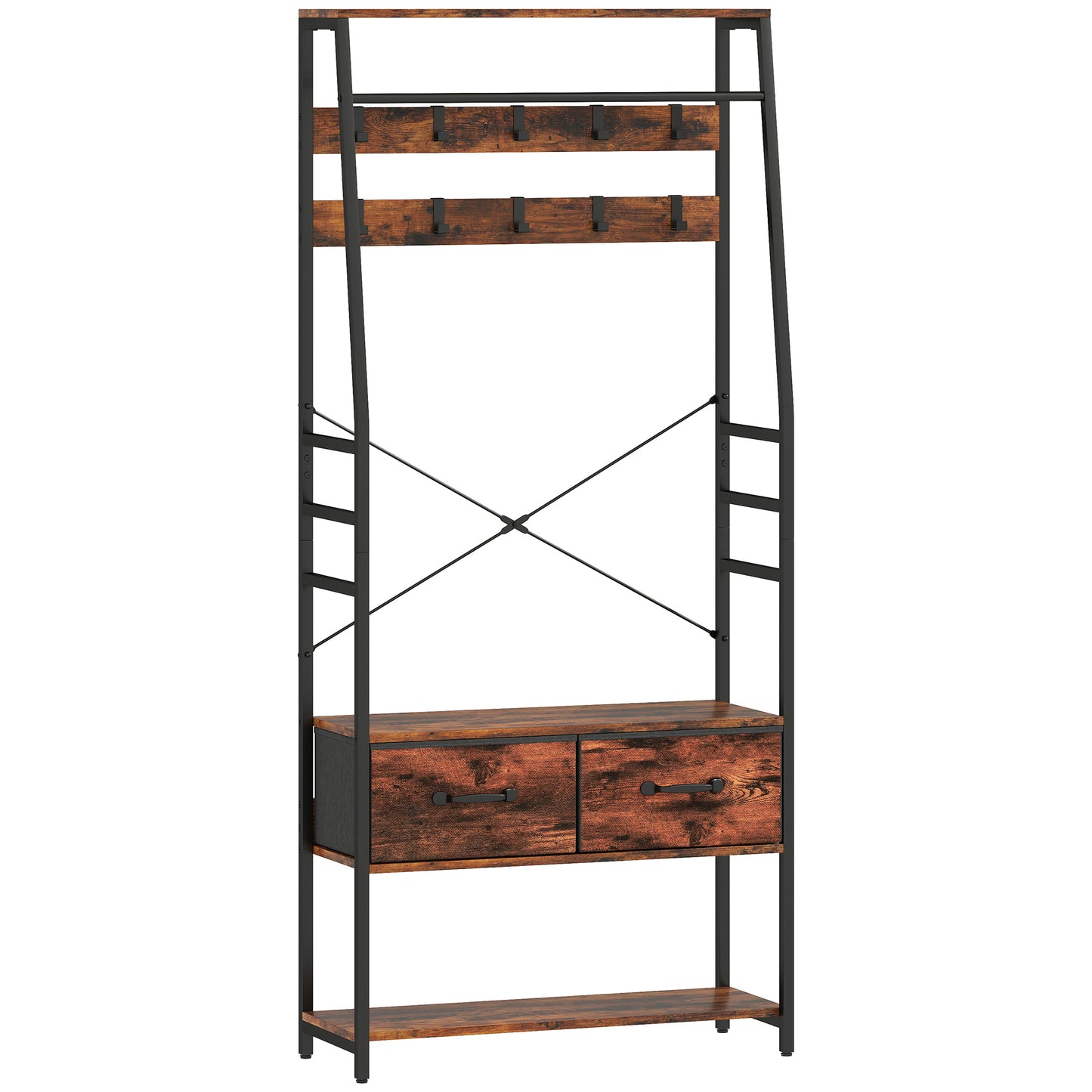 HOMCOM 6-in-1 Industrial-Style Hallway Organiser - Brown/Black