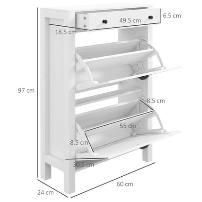HOMCOM Narrow Shoe Cabinet with 2 Flip Drawers and Adjustable Shelves, White