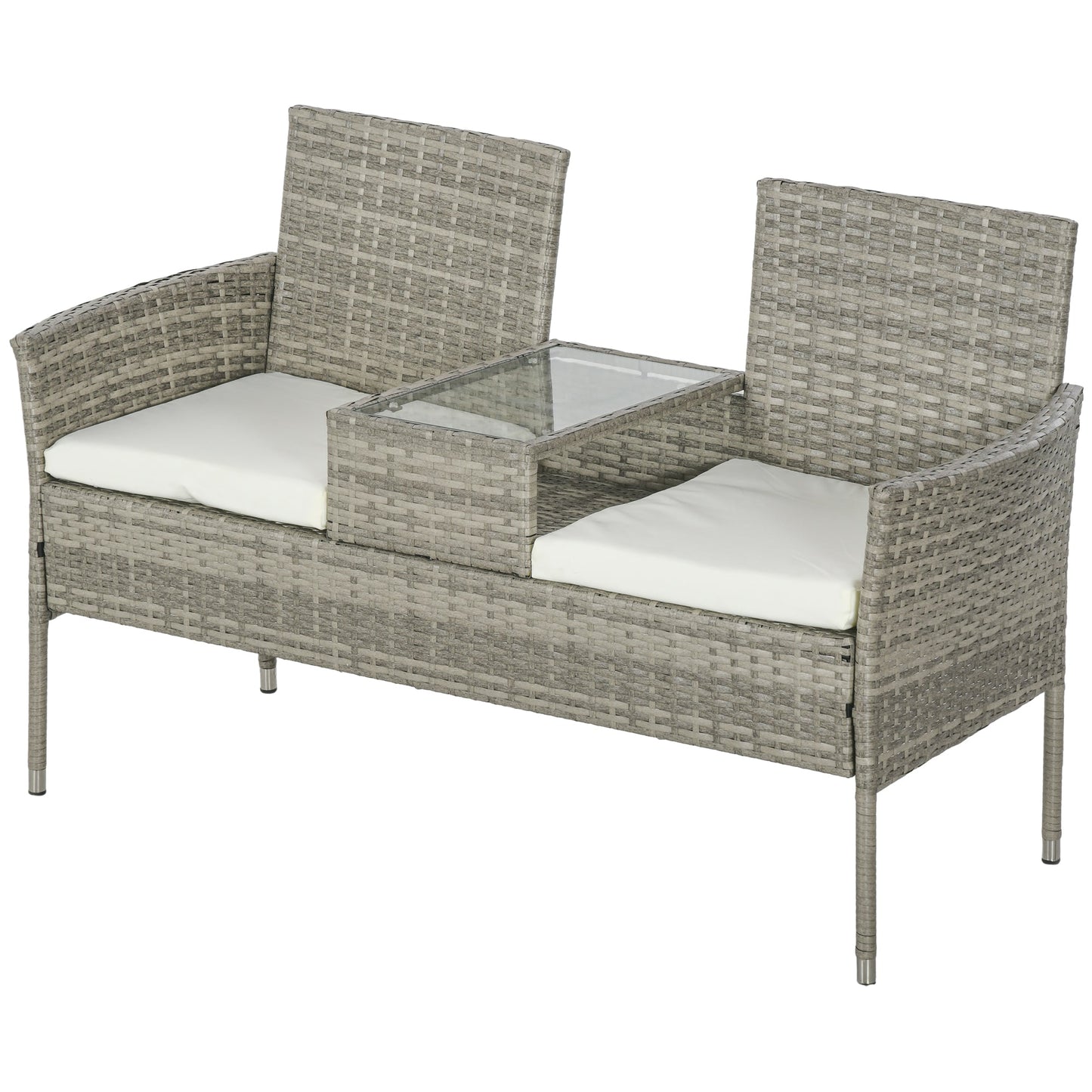 Outsunny Two-Seat Rattan Chair, with Middle Table - Grey