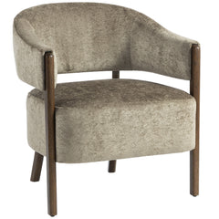HOMCOM Accent Chair, Upholstered Tub Chair with Solid Wood Frame and Legs, Light Brown