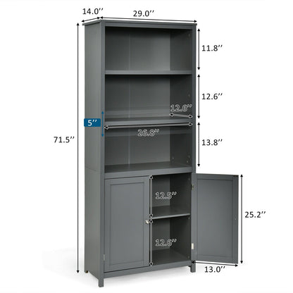 3-Shelf Bookcase with Double Doors & Adjustable Shelves & Cabinet-Grey