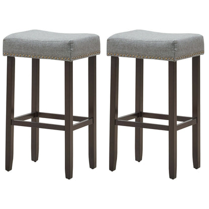 2 Traditional Upholstered Bar Stools-Grey