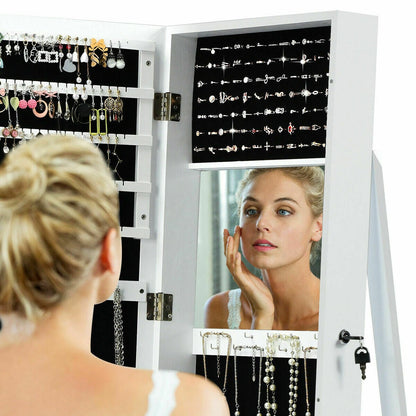 3-in-1 360° Swivel Mirrored Jewelry Armoire with Display Shelves-White