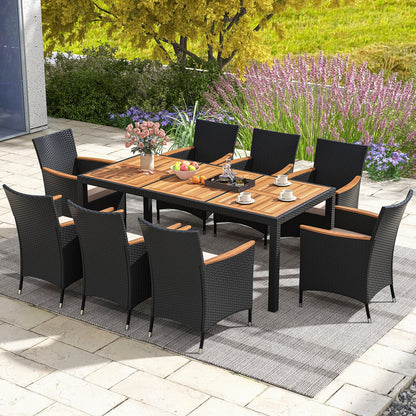 9 PCS Patio Dining Set for 8 Large Conversation Set with Umbrella Hole-Brown