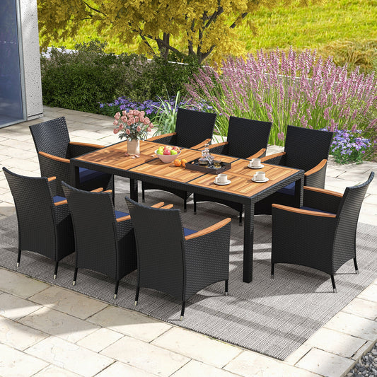 9 PCS Patio Dining Set for 8 Large Conversation Set with Umbrella Hole-Navy